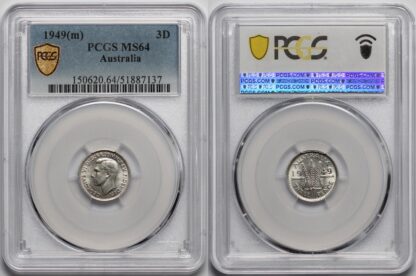 PCGS Graded MS64 Australia 1949(m) Threepence 3D Choice Uncirculated Silver Coin - Image 2