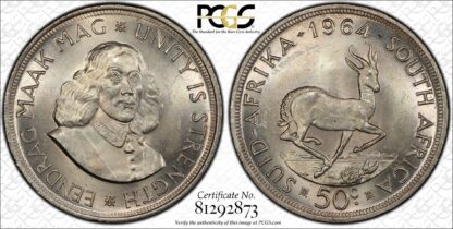 PCGS Graded MS63 South Africa 1964 50 Cents KM# 62 Uncirculated Silver Coin - Image 2