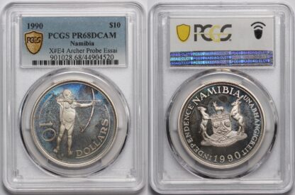 PCGS PR68DC Namibia 1990 $10 X#E4 Archer Probe Essai Pattern Proof Silver Coin - Image 3