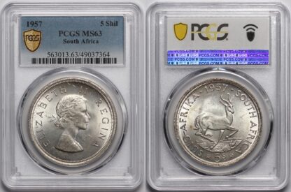 PCGS Graded MS63 South Africa 1957 5 Shillings KM# 52 Uncirculated Silver Coin - Image 3