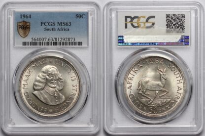 PCGS Graded MS63 South Africa 1964 50 Cents KM# 62 Uncirculated Silver Coin - Image 3