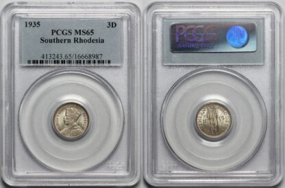 PCGS MS65 Southern Rhodesia 1935 Threepence Uncirculated Silver Coin 2nd Finest - Image 2