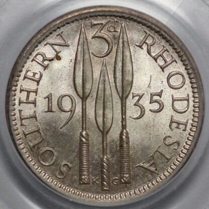 PCGS MS65 Southern Rhodesia 1935 Threepence Uncirculated Silver Coin 2nd Finest - Image 4