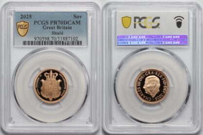PCGS PR70DCAM Great Britain 2025 Proof Shield Sovereign Charles III Gold Coin - Image 3