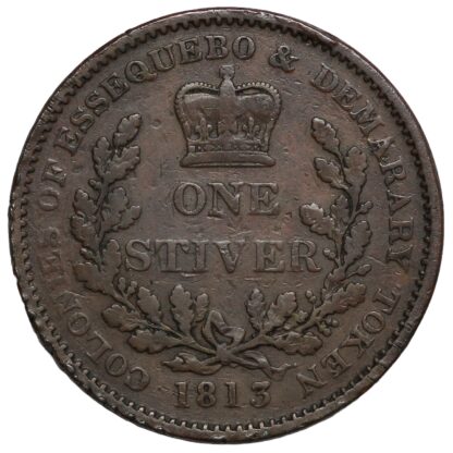 Essequibo & Demerary 1813 One Stiver George III KM# 10 World Copper Coin - Image 3