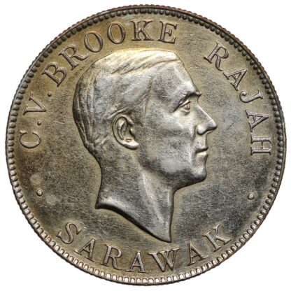 Sarawak 1927-H 50 Cents C.V. Brooke Rajah World Silver Coin - Scarce 1-Year Type - Image 2