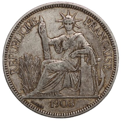 French Indo-China 1903-A 1 Piastre Paris Mint KM# 5a.1 World Silver Coin - Image 2