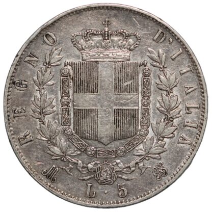 Italy 1875-M BN 5 Lire Vittorio Emanuele II KM# 8.3 World Silver Coin - Image 3