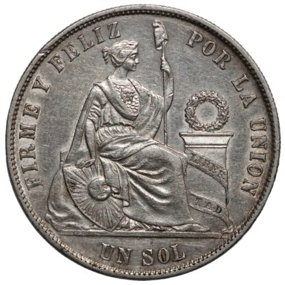 Peru Republic 1870-Y.J 1 Sol Lima Mint KM# 196.3 World Silver Coin - Image 3
