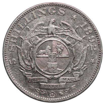 South Africa 1892 5 Shillings Single Shaft KM# 8.1 World Silver Coin - Rare - Image 3