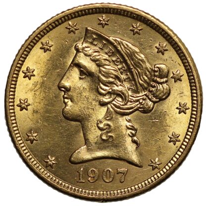 United States 1907 Liberty Head Half Eagle $5 Philadelphia Mint Gold Coin - Image 2