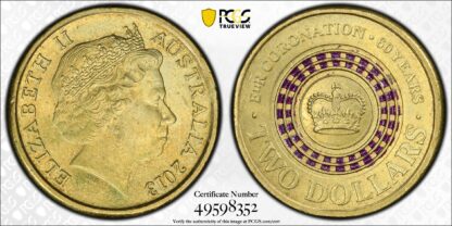 PCGS Graded MS64 Australia 2013 Coronation Purple Coloured $2 Uncirculated Coin - Image 3