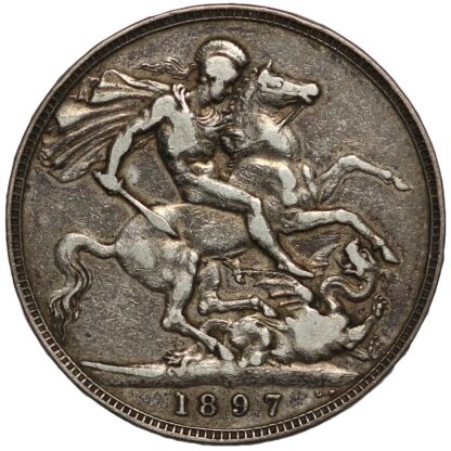 Great Britain 1897-LXI Crown Victoria Old Head S-3937 Sterling Silver Coin - Image 3