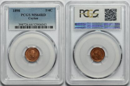 PCGS MS64RD Ceylon 1898 1/4 Cent Victoria Uncirculated Coin Equal-Second Finest - Image 2