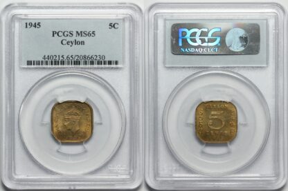 PCGS Graded MS65 Ceylon 1945 5 Cents Uncirculated Coin Equal-Second Finest - Image 2