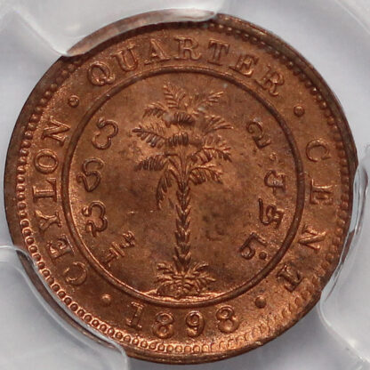 PCGS MS64RD Ceylon 1898 1/4 Cent Victoria Uncirculated Coin Equal-Second Finest - Image 4