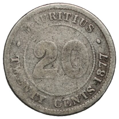 Mauritius 1877-H 20 Cents Victoria KM# 11.1 World Silver Coin - Image 3