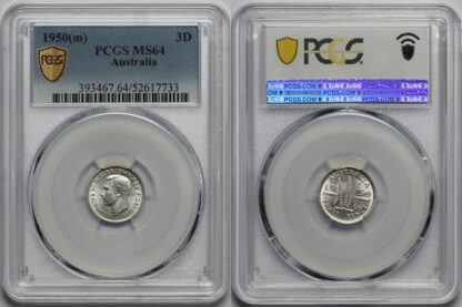 PCGS Graded MS64 Australia 1950(m) Threepence 3D Choice Uncirculated Silver Coin - Image 2