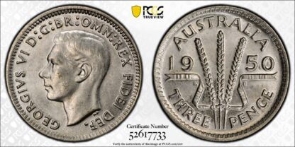PCGS Graded MS64 Australia 1950(m) Threepence 3D Choice Uncirculated Silver Coin - Image 3