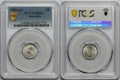 PCGS Graded MS64 Australia 1951(m) Threepence 3D Choice Uncirculated Silver Coin - Image 2