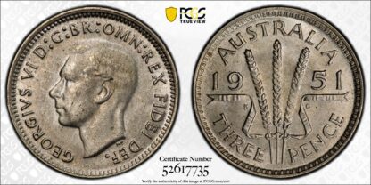 PCGS Graded MS64 Australia 1951(m) Threepence 3D Choice Uncirculated Silver Coin - Image 3