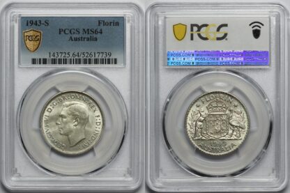 PCGS Graded MS64 Australia 1943-S San Francisco Florin Uncirculated Silver Coin - Image 2