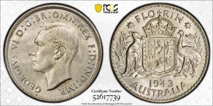 PCGS Graded MS64 Australia 1943-S San Francisco Florin Uncirculated Silver Coin - Image 3