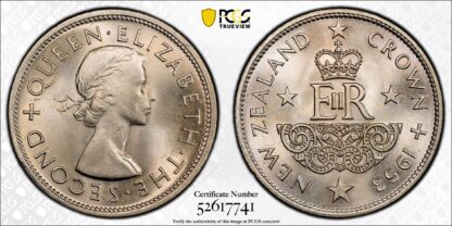 PCGS Graded MS64 New Zealand 1953 Crown QEII Coronation Choice Uncirculated Coin - Image 3