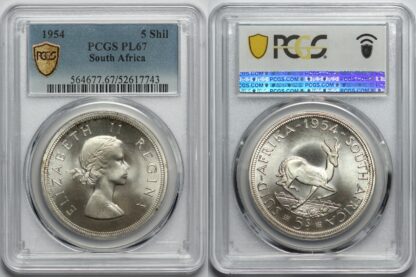PCGS PL67 South Africa 1954 5 Shillings Prooflike Silver Coin Second-Finest - Image 2