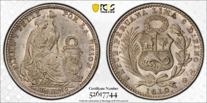 PCGS Graded MS63 Peru 1910-FG Dinero Lima Mint Uncirculated World Silver Coin - Image 3