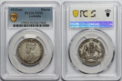 PCGS Graded VF25 Australia 1932 Florin George V Silver Coin Key Date Scarce - Image 2