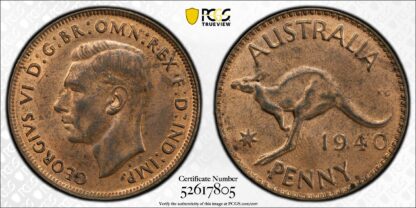 PCGS Graded MS63RB Australia 1940(m) Melbourne Penny 1D Choice Uncirculated Coin - Image 3
