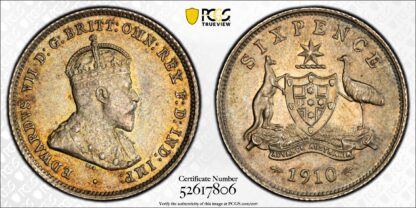 PCGS Graded MS63 Australia 1910 Sixpence Edward VII Uncirculated Silver Coin - Image 3