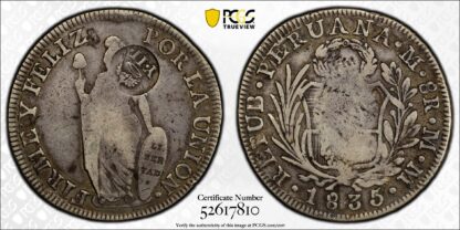 PCGS VF20 Spanish Philippines (1834-37) 8 Reales C/M on Peru 8R Silver Coin Rare - Image 3