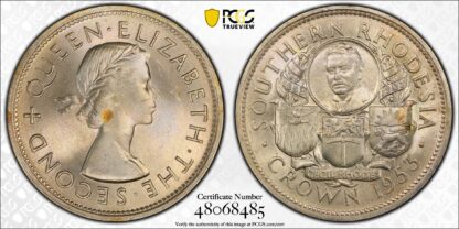PCGS MS65 Southern Rhodesia 1953 Crown Cecil Rhodes Gem Unc Silver Coin Top Pop - Image 3