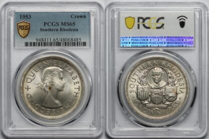 PCGS MS65 Southern Rhodesia 1953 Crown Cecil Rhodes Gem Unc Silver Coin Top Pop - Image 2
