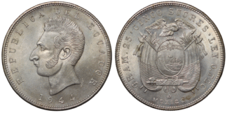 Ecuador 5 Sucres 1944 World Silver Coin KM # 79