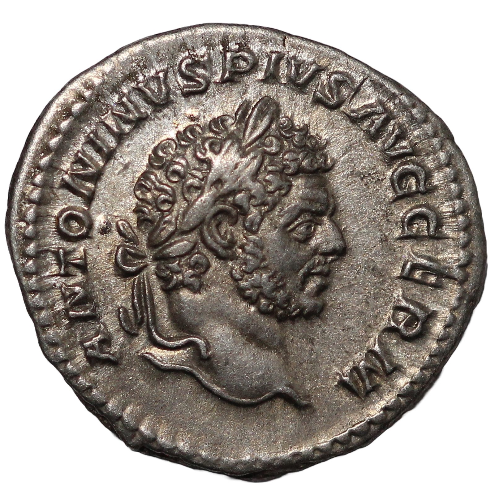 Ancient Roman Imperial Coin Caracalla AR Denarius AD 214 Apollo Seated Scarce - Image 2