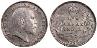 India-British 1903 (c) 2 Annas KM# 505 Edward World Silver Coin