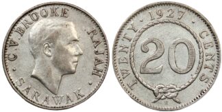 Sarawak 1927-H 20 Cents C.V. Brooke Rajah World Silver Coin Scarce 1-Year Type