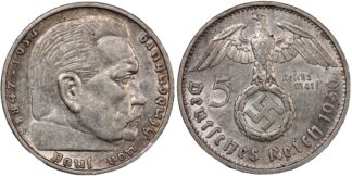 Germany - Third Reich 1936-F 5 Reichsmark Paul von Hindenburg KM#86 Silver Coin