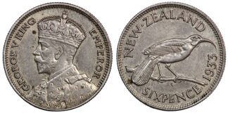 New Zealand 1933 Sixpence 6D George V KM# 2 World Silver Coin