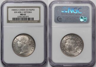 NGC Graded MS63 India-British 1840(B&C) Rupee S&W-3.33 Uncirculated Silver Coin