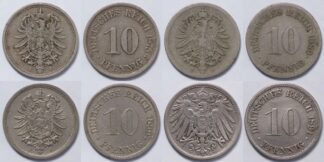 Lot of 4 Coins Germany - Empire 10 Pfennig KM-4 1875J 1889F 1889J & KM-12 1891D