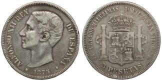Spain 1875-DE M 5 Pesetas Alfonso XII 2nd Portrait KM# 671 World Silver Coin