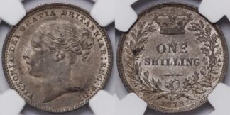 NGC AU58 Great Britain 1878 Shilling Die No. 12 Almost Uncirculated Silver Coin