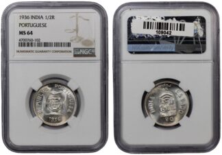 NGC Graded MS64 India Portuguese 1936 1/2 Rupia Uncirculated World Silver Coin