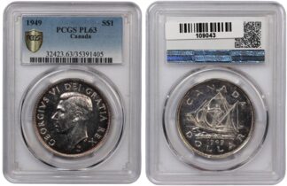 PCGS Graded PL63 Canada 1949 $1 Uncirculated Silver Coin
