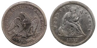 United States 1857 Seated Liberty Quarter World Silver Coin