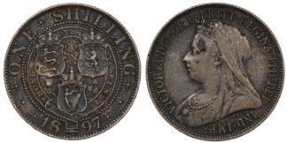 Great Britain 1897 Shilling Victoria Old Head S-3940A Sterling Silver Coin